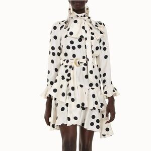 ZIMMERMANN Confetti Tie Neck Mini Dress in Cream / Black Confetti Polka Dots NWT